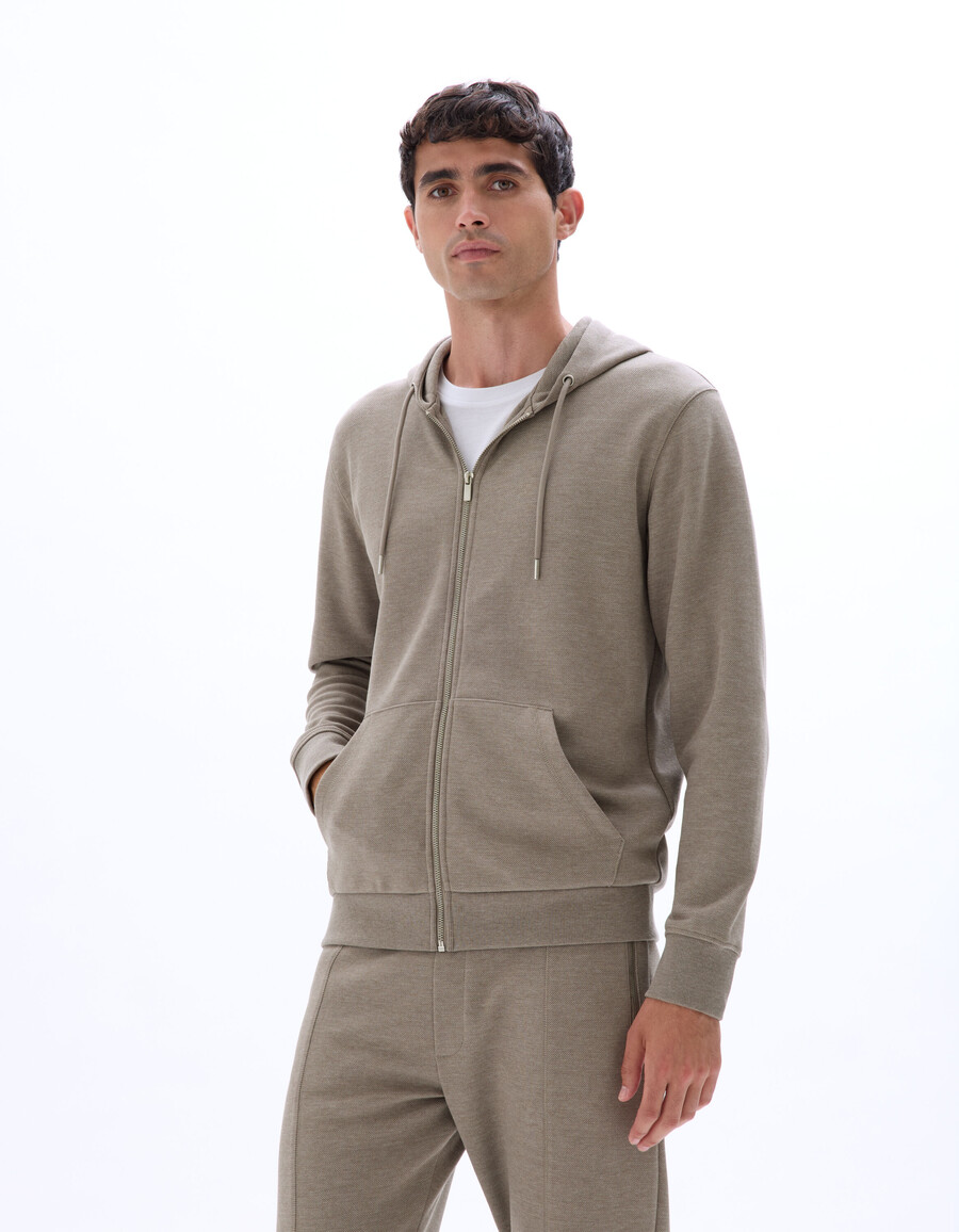 sudadera con capucha y cremallera de corte regular en tejido piqué