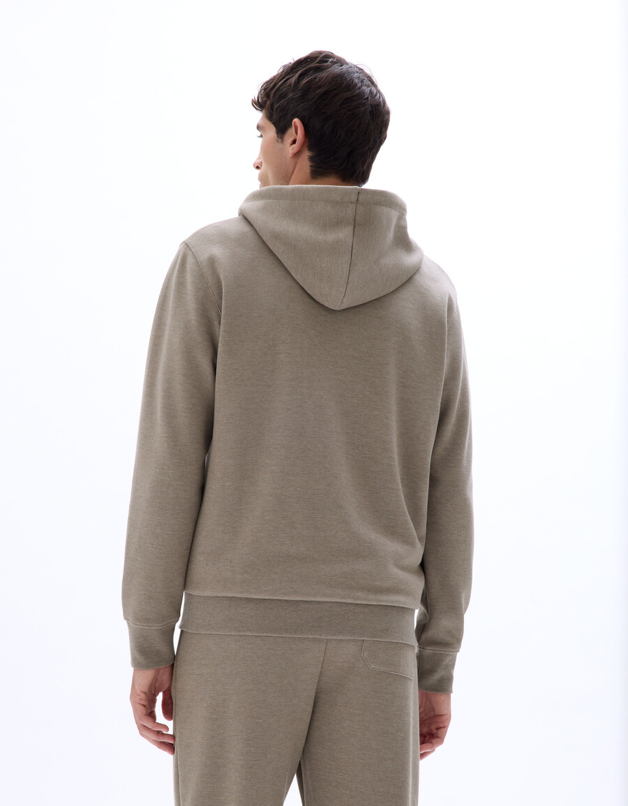 sudadera con capucha y cremallera de corte regular en tejido piqué