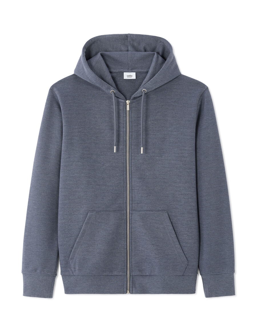 sudadera con capucha y cremallera de corte regular en tejido piqué