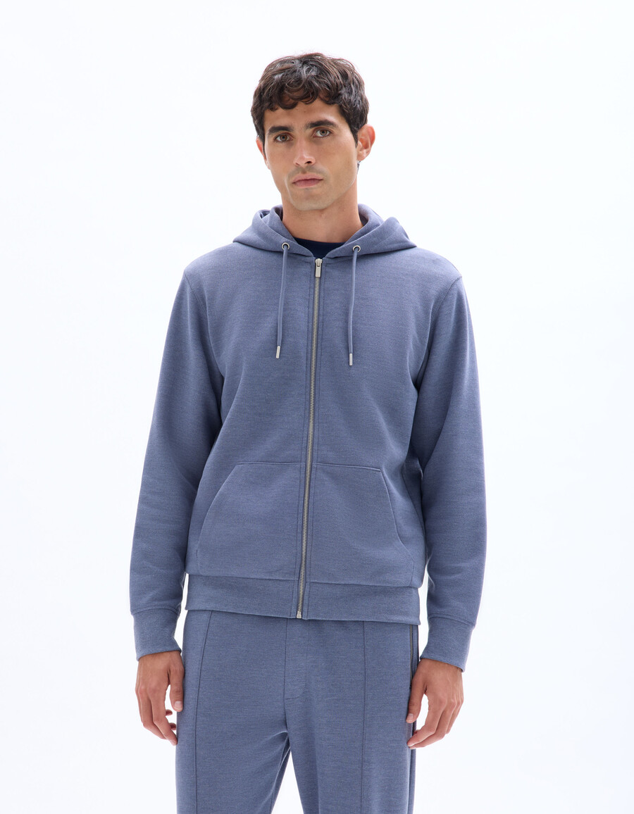 sudadera con capucha y cremallera de corte regular en tejido piqué