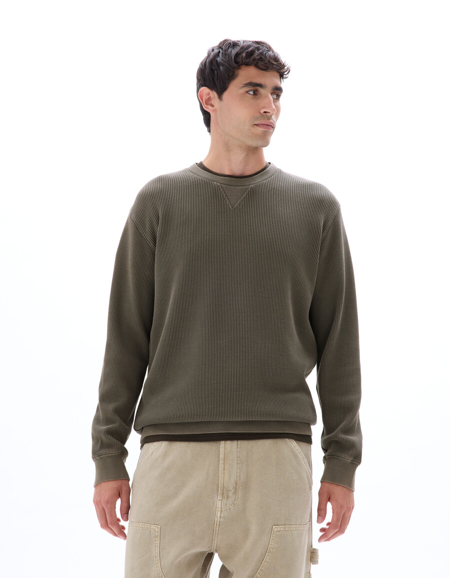 sudadera de cuello redondo regular 100 algodón gofrado