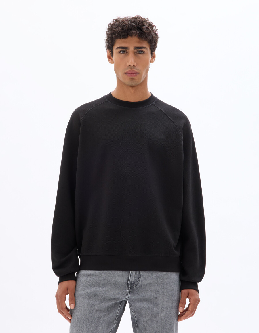 sudadera de piqué de cuello redondo de gran tamaño