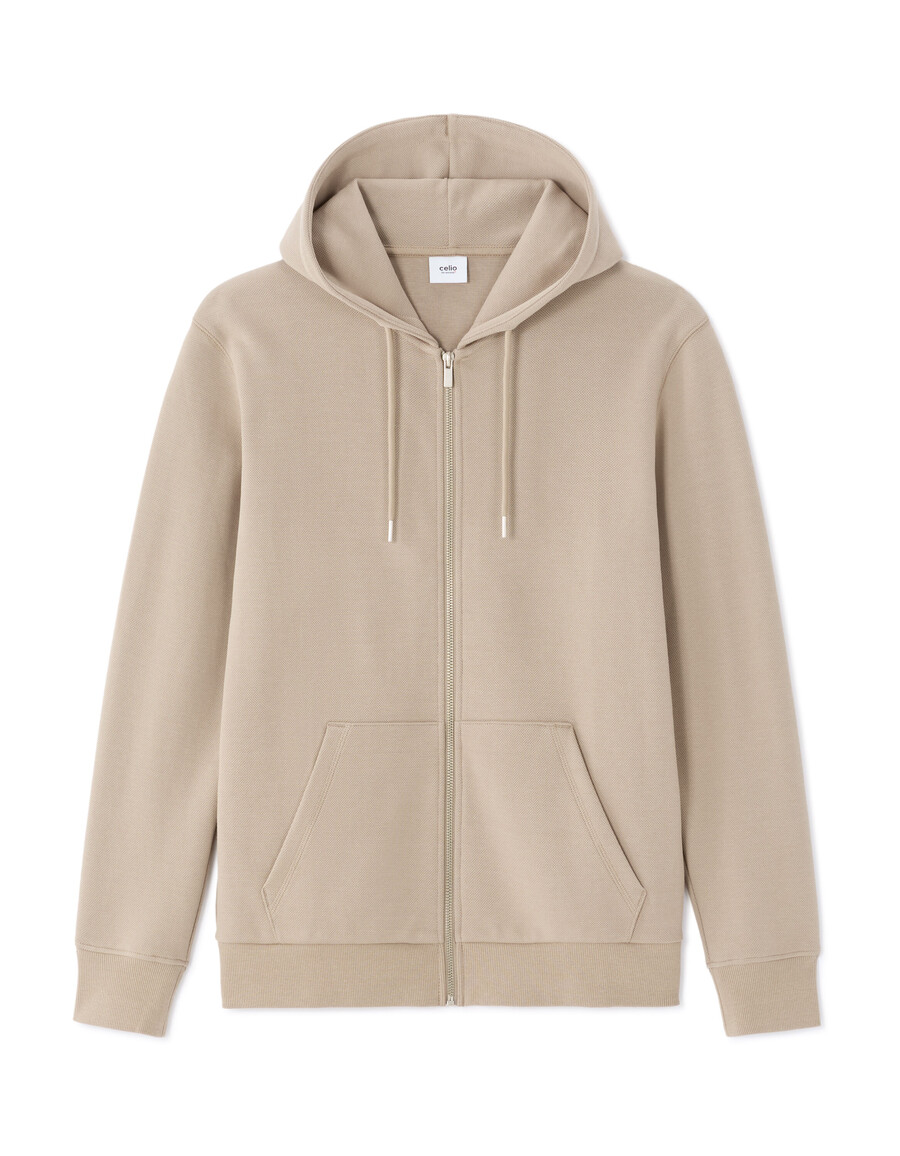 sudadera con capucha y cremallera de piqué de corte regular
