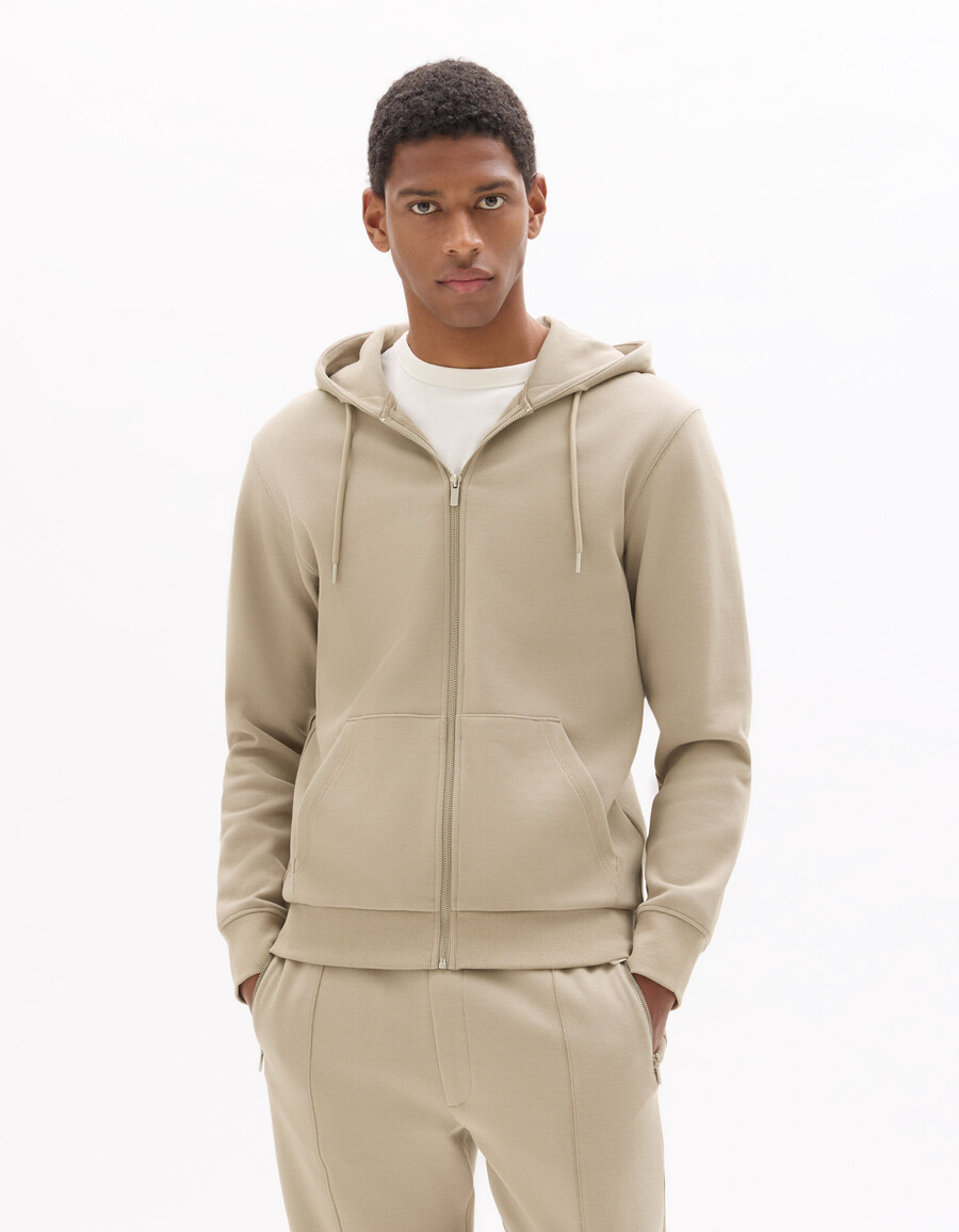 sudadera con capucha y cremallera de piqué de corte regular