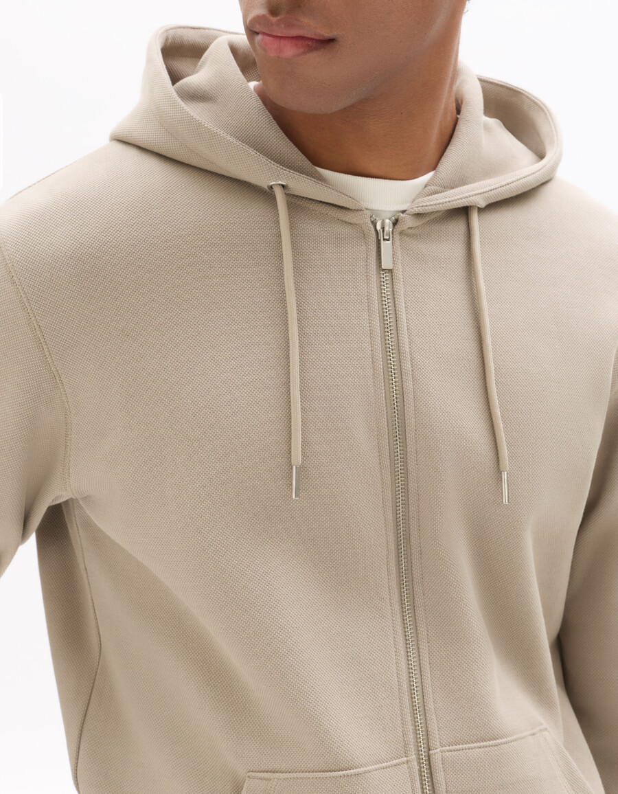 sudadera con capucha y cremallera de piqué de corte regular