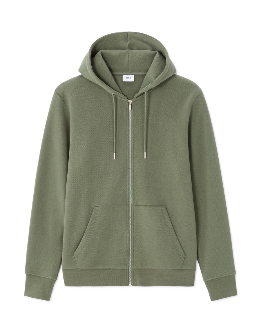 sudadera con capucha de piqué con cremallera y corte regular verde