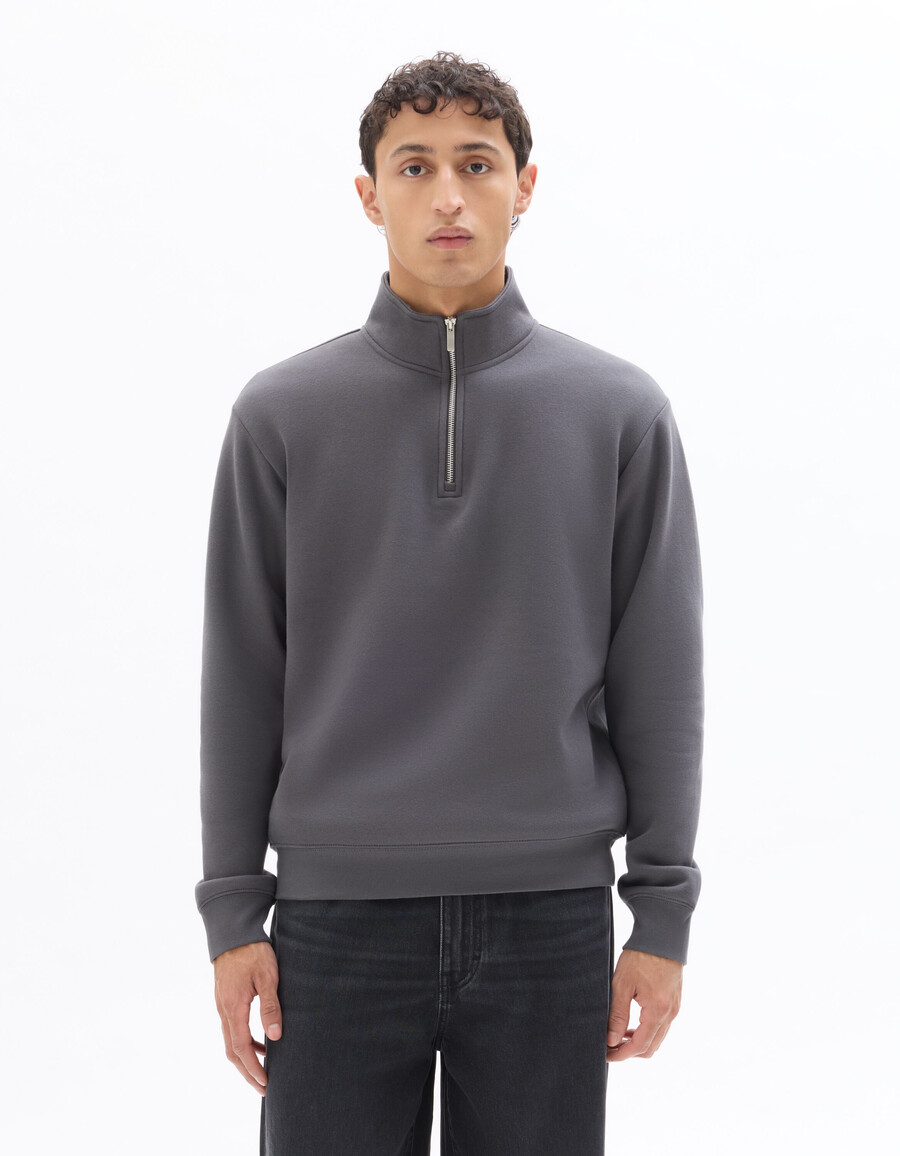 sudadera gris lisa de corte regular con cremallera de un cuarto