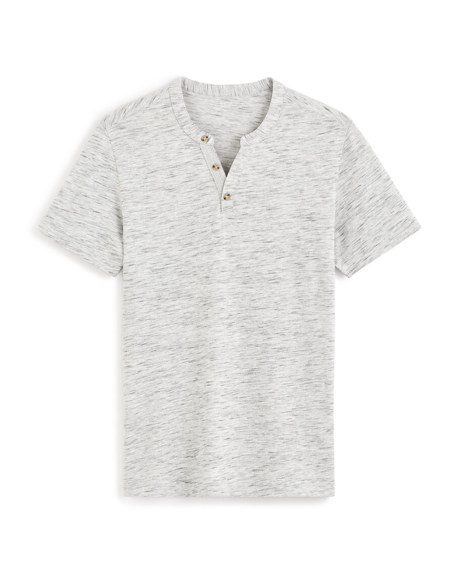 camiseta henley de mezcla de algodón de corte regular en gris claro