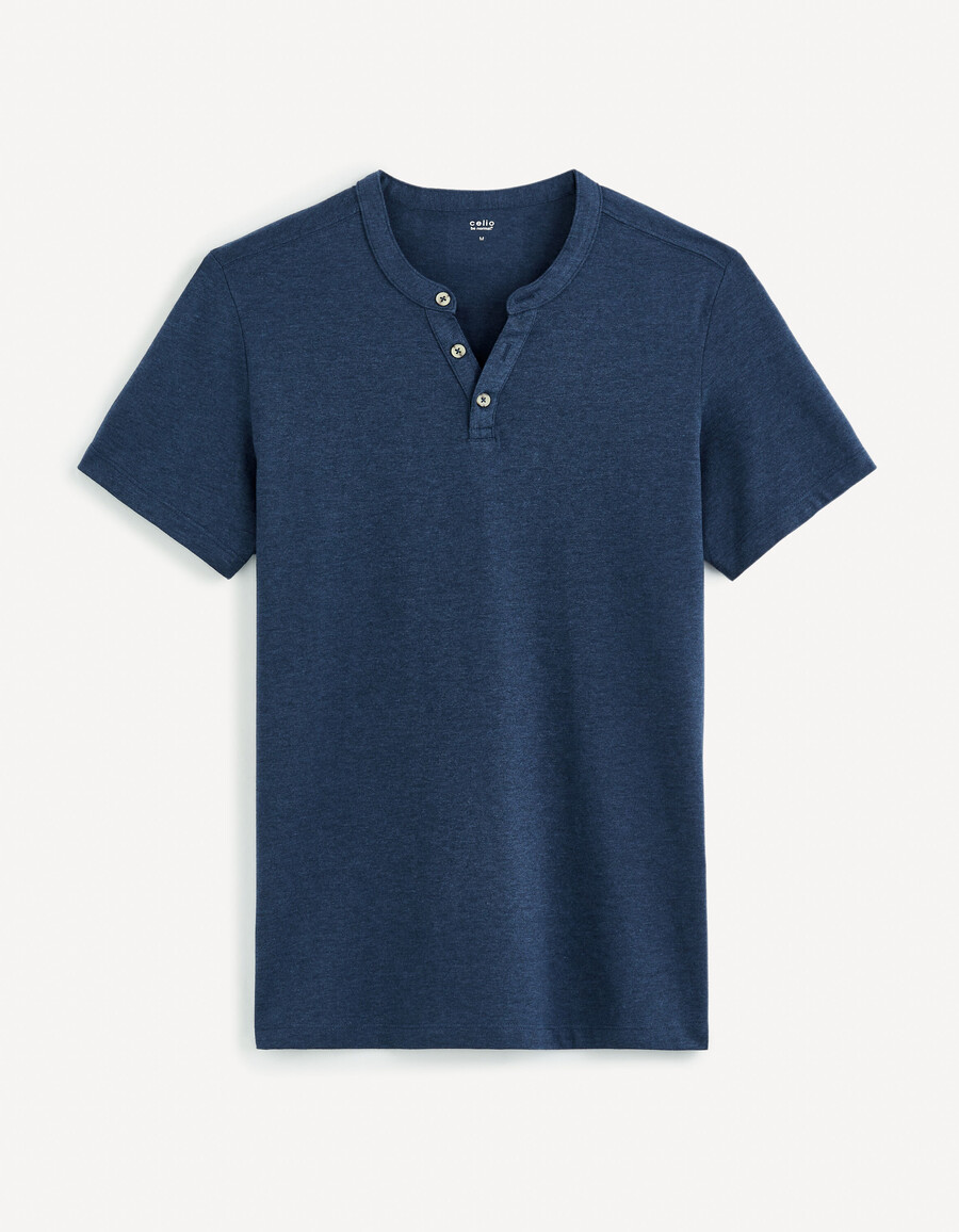camiseta henley de mezcla de algodón de corte regular
