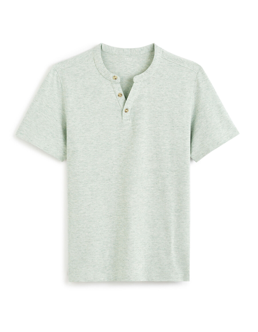 camiseta henley de mezcla de algodón de corte regular