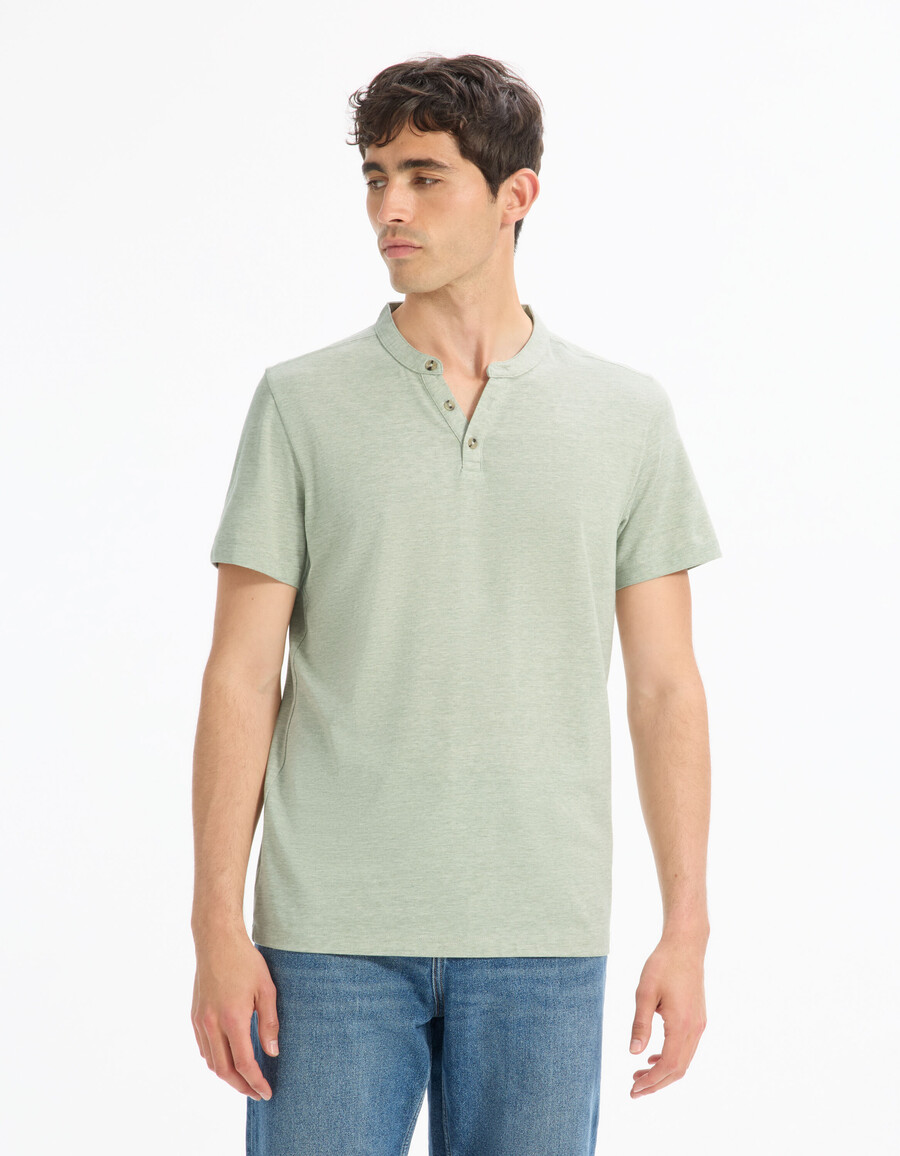 camiseta henley de mezcla de algodón de corte regular