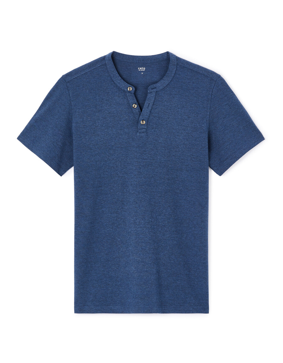 camiseta henley de mezcla de algodón de corte regular