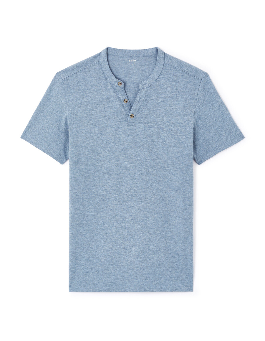 camiseta henley de mezcla de algodón de corte regular