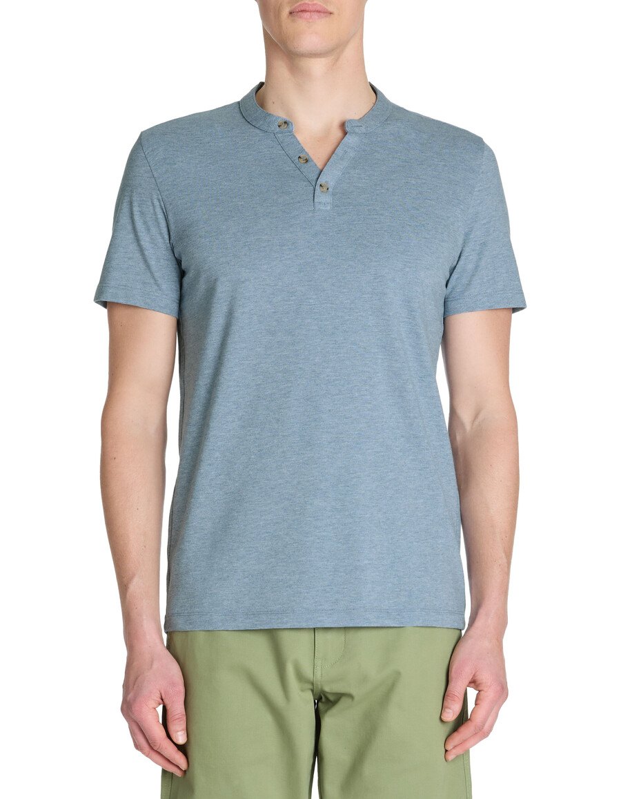 camiseta henley de mezcla de algodón de corte regular
