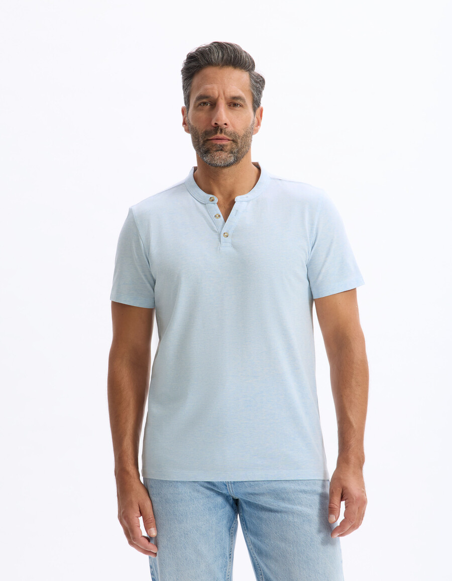camiseta henley de mezcla de algodón de corte regular
