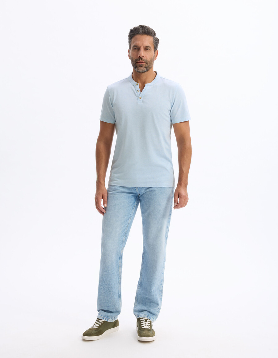 camiseta henley de mezcla de algodón de corte regular