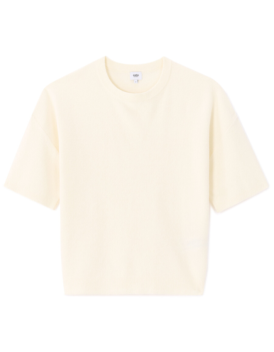 camiseta boxy de punto bouclé con cuello redondo