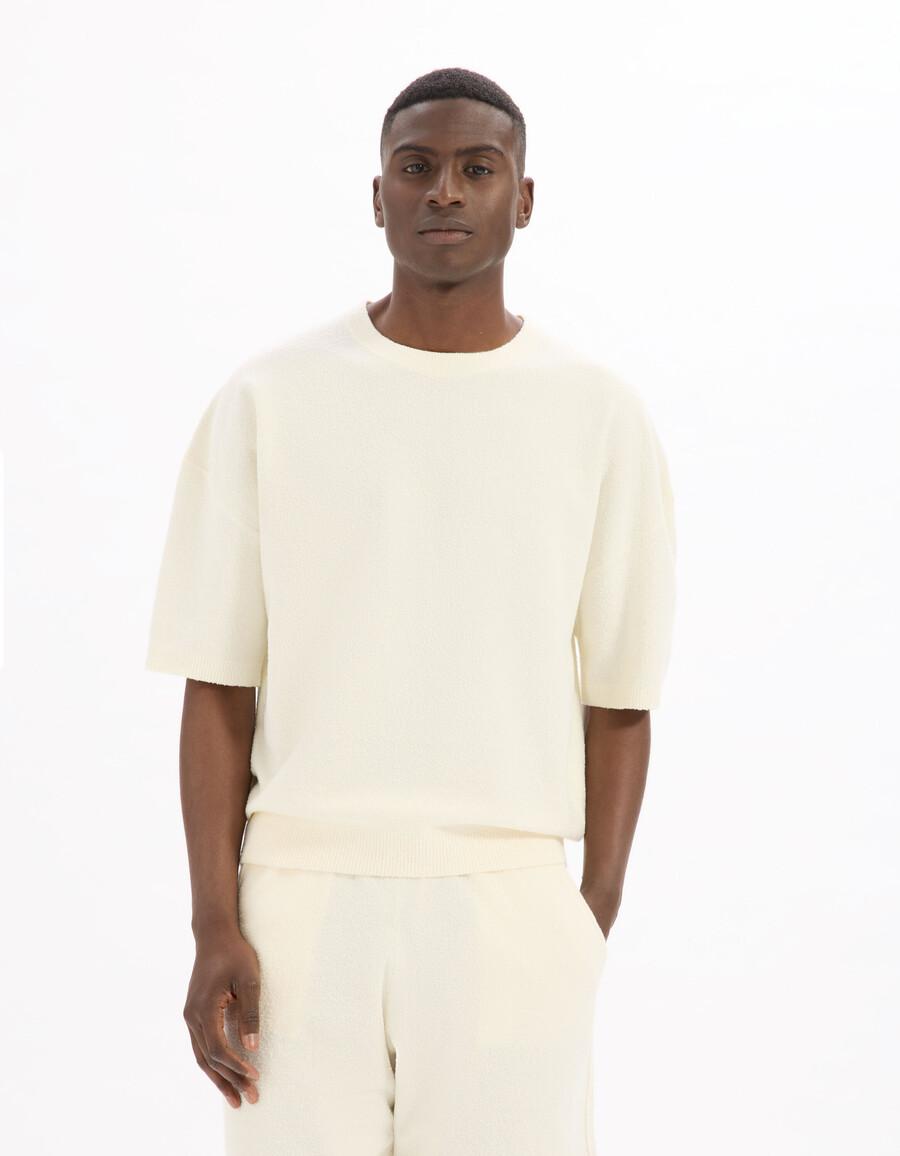 camiseta boxy de punto bouclé con cuello redondo