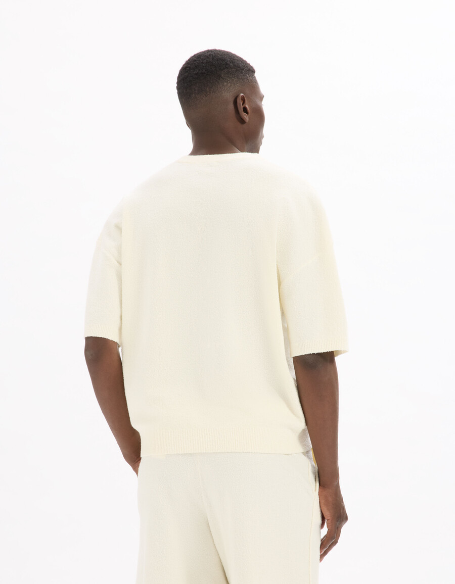 camiseta boxy de punto bouclé con cuello redondo