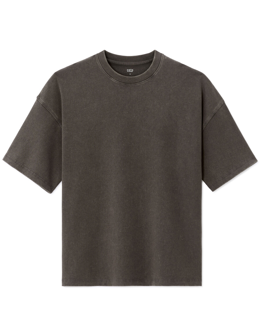 camiseta de cuello redondo extragrande 100 algodón lavado y gofrado