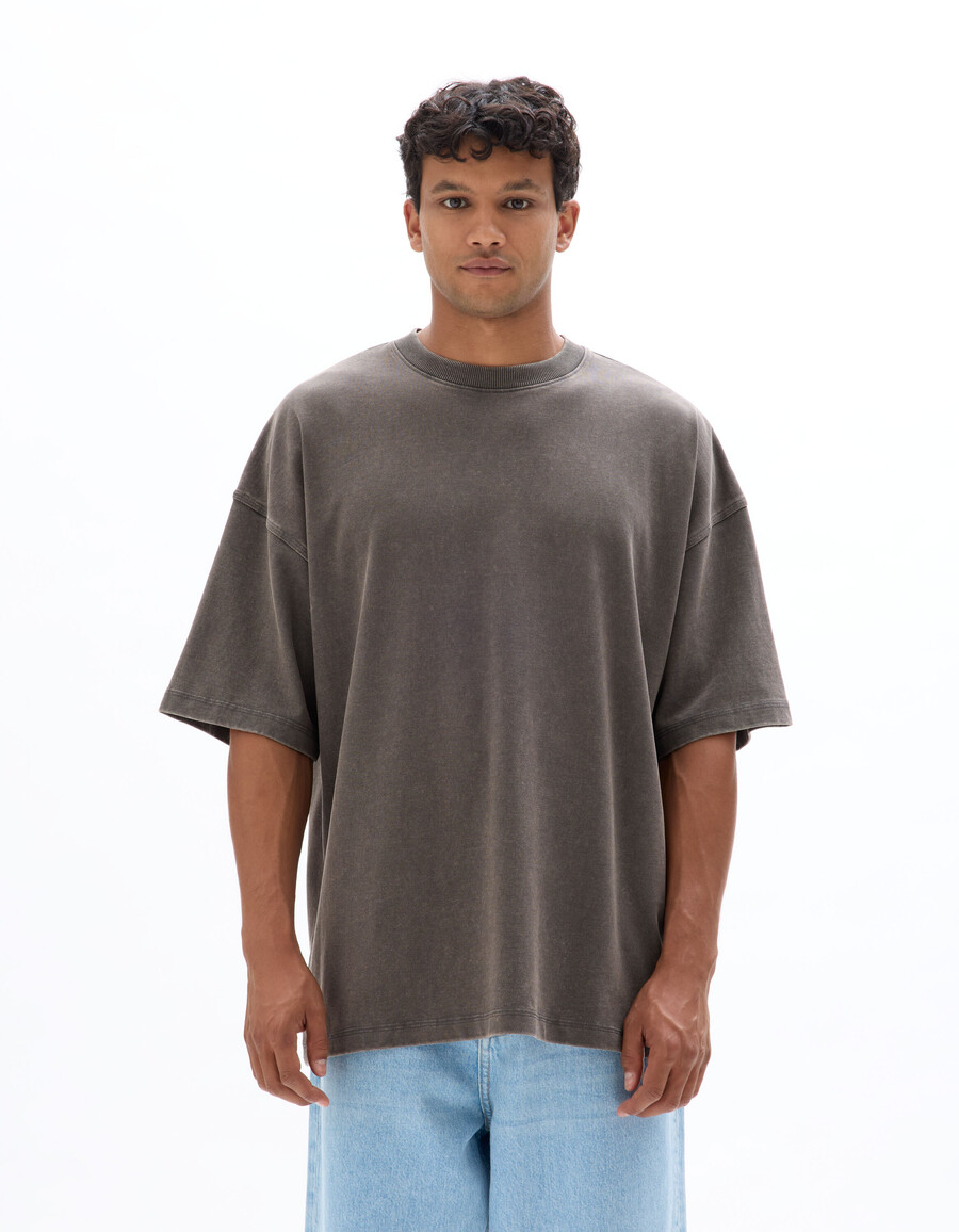 camiseta de cuello redondo extragrande 100 algodón lavado y gofrado