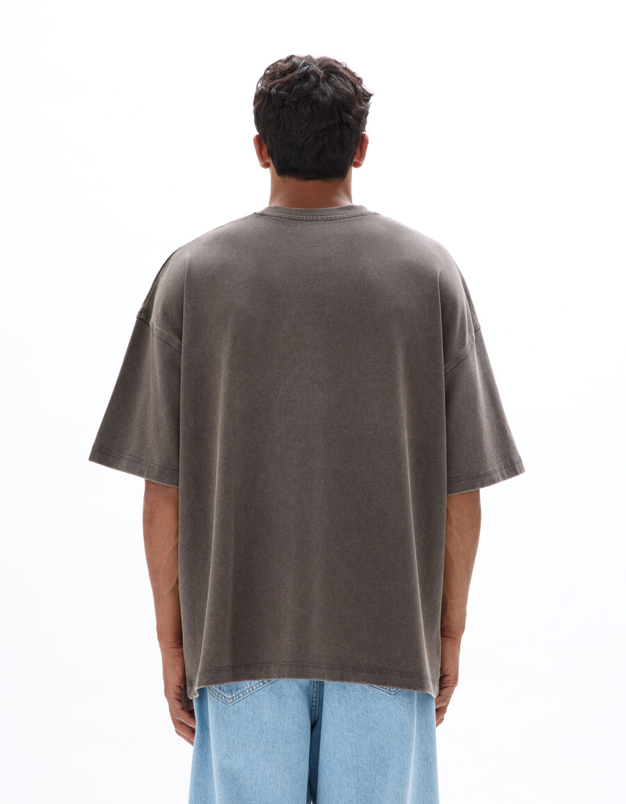 camiseta de cuello redondo extragrande 100 algodón lavado y gofrado