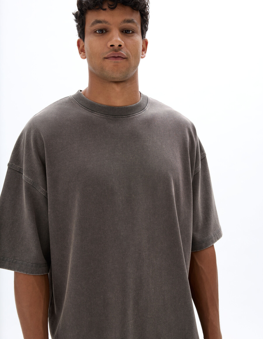 camiseta de cuello redondo extragrande 100 algodón lavado y gofrado
