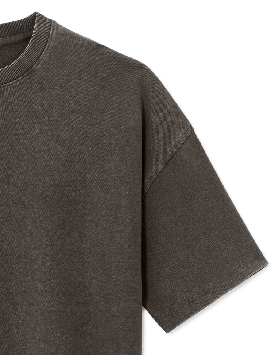camiseta de cuello redondo extragrande 100 algodón lavado y gofrado