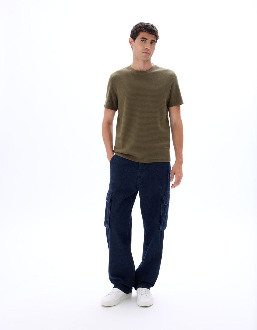 camiseta de cuello redondo de corte regular 100 algodón gofrado