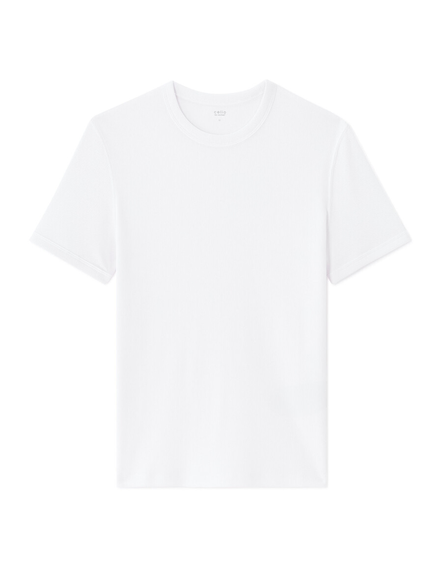 camiseta de algodón elástico acanalado con cuello redondo y corte entallado