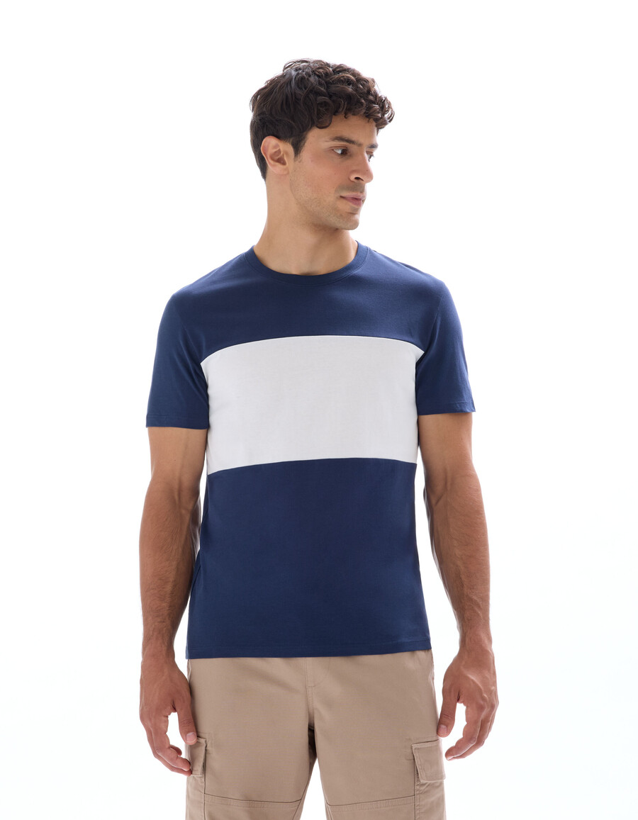 camiseta regular de cuello redondo 100 algodón con bloques de color
