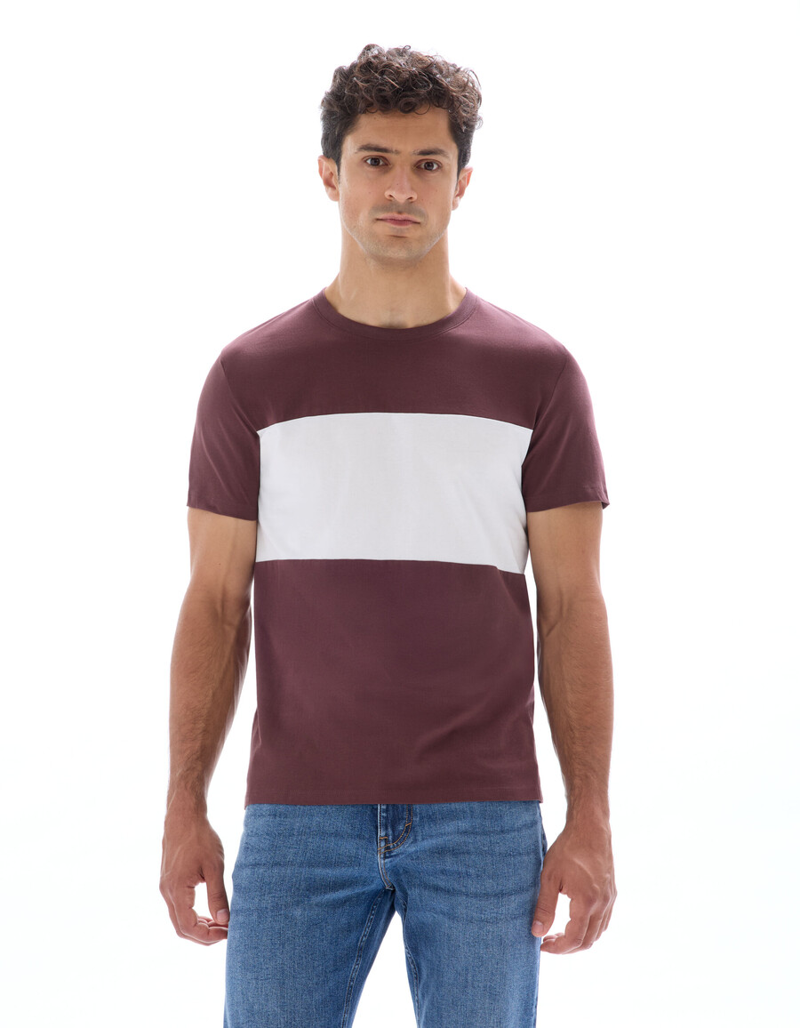 camiseta regular de cuello redondo 100 algodón con bloques de color