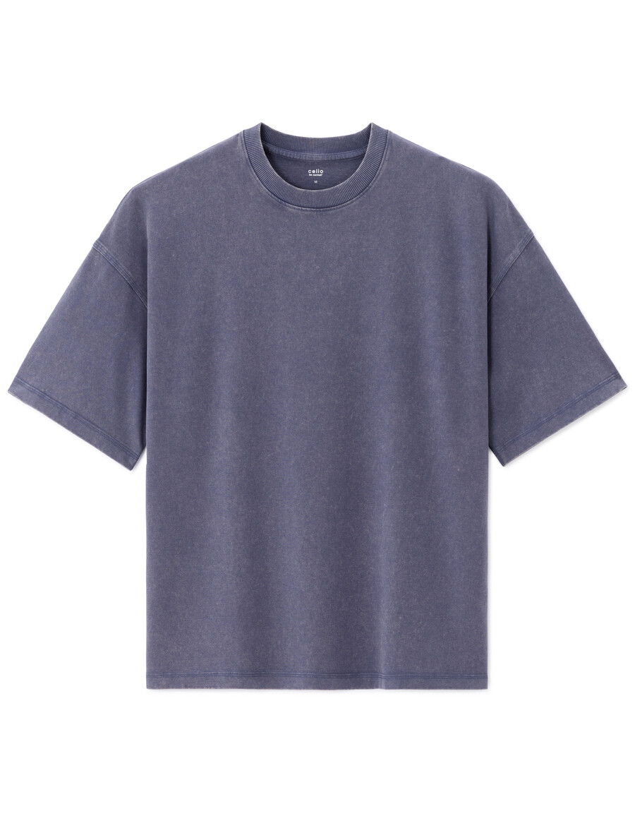 camiseta de cuello redondo extragrande 100 algodón lavado y gofrado