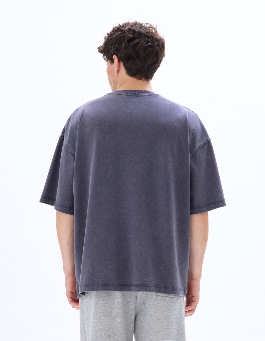 camiseta de cuello redondo extragrande 100 algodón lavado y gofrado