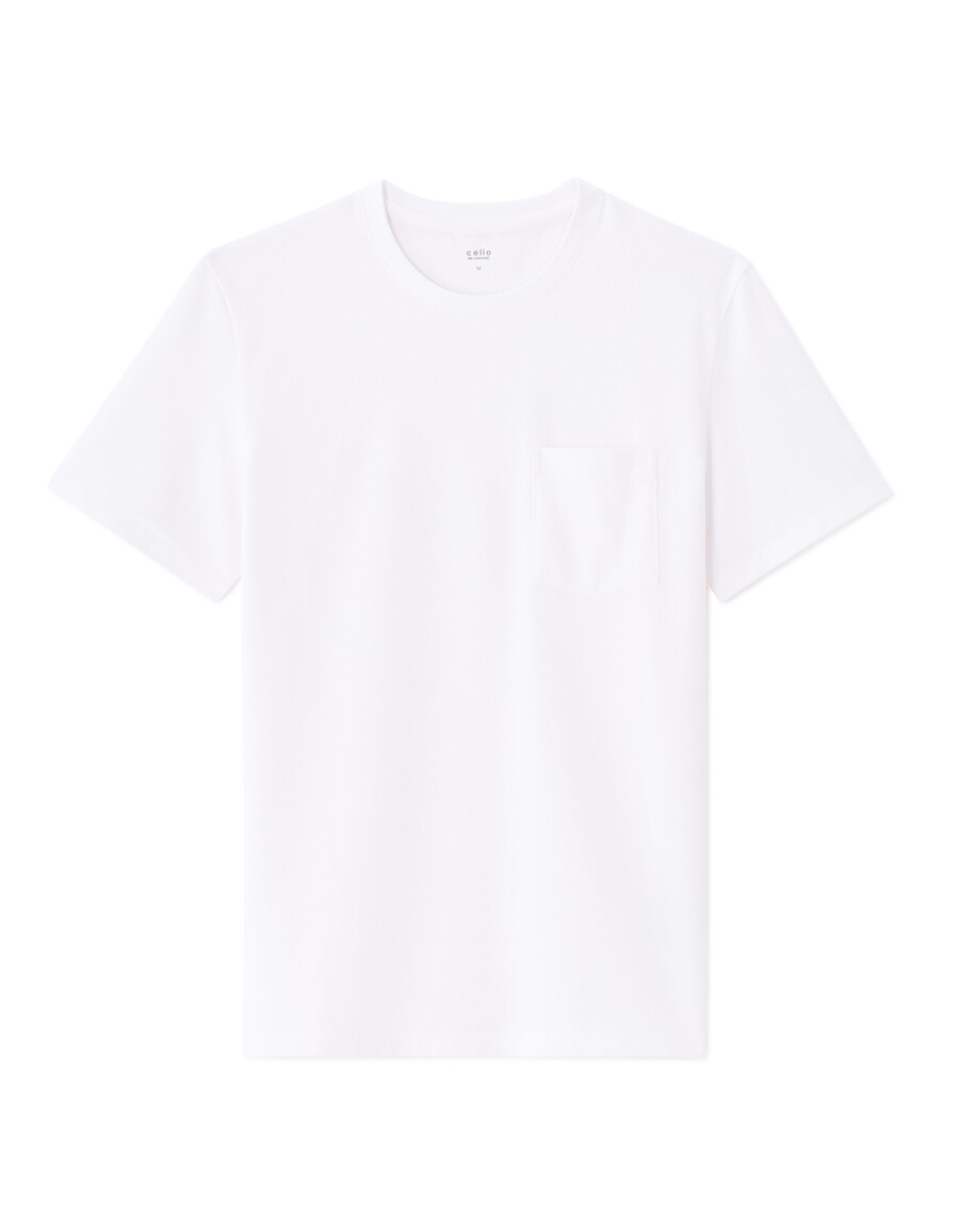 camiseta de cuello redondo regular en piqué 100 algodón elástico