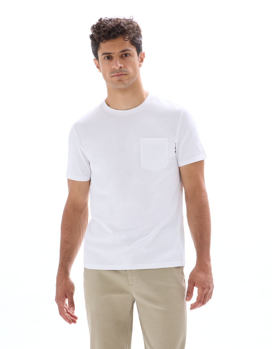 camiseta de cuello redondo regular en piqué 100 algodón elástico