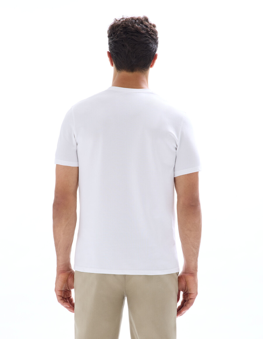 camiseta de cuello redondo regular en piqué 100 algodón elástico