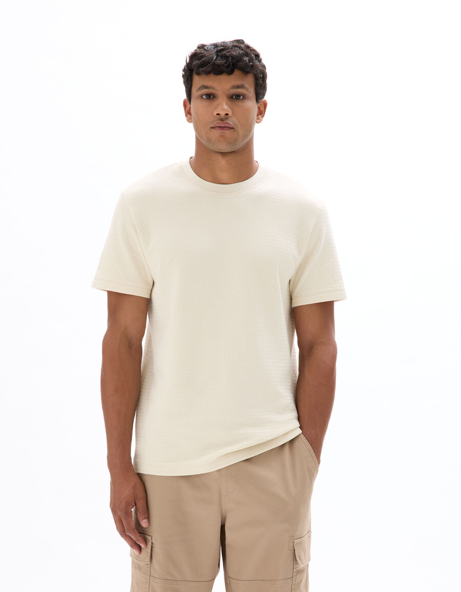 camiseta de cuello redondo de corte regular 100 algodón gofrado