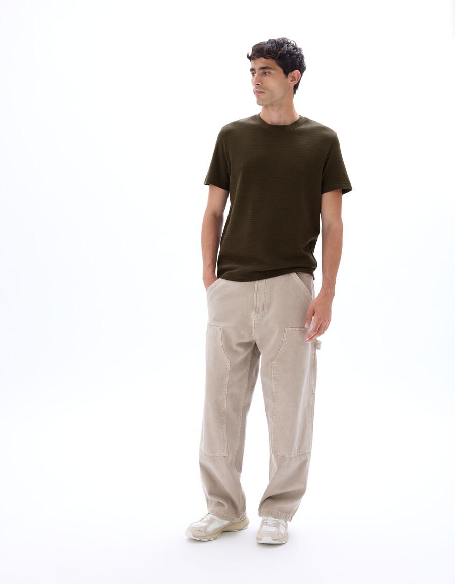 camiseta de cuello redondo de corte regular 100 algodón gofrado