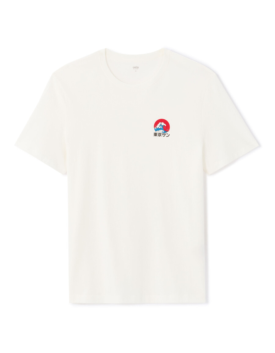 camiseta blanca de corte regular cuello redondo 100 algodón estampado japonés
