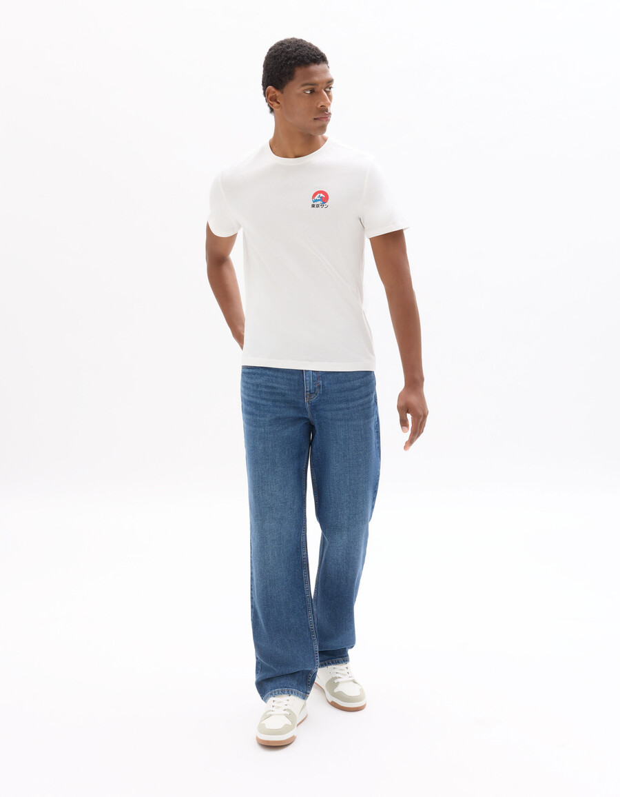 camiseta blanca de corte regular cuello redondo 100 algodón estampado japonés