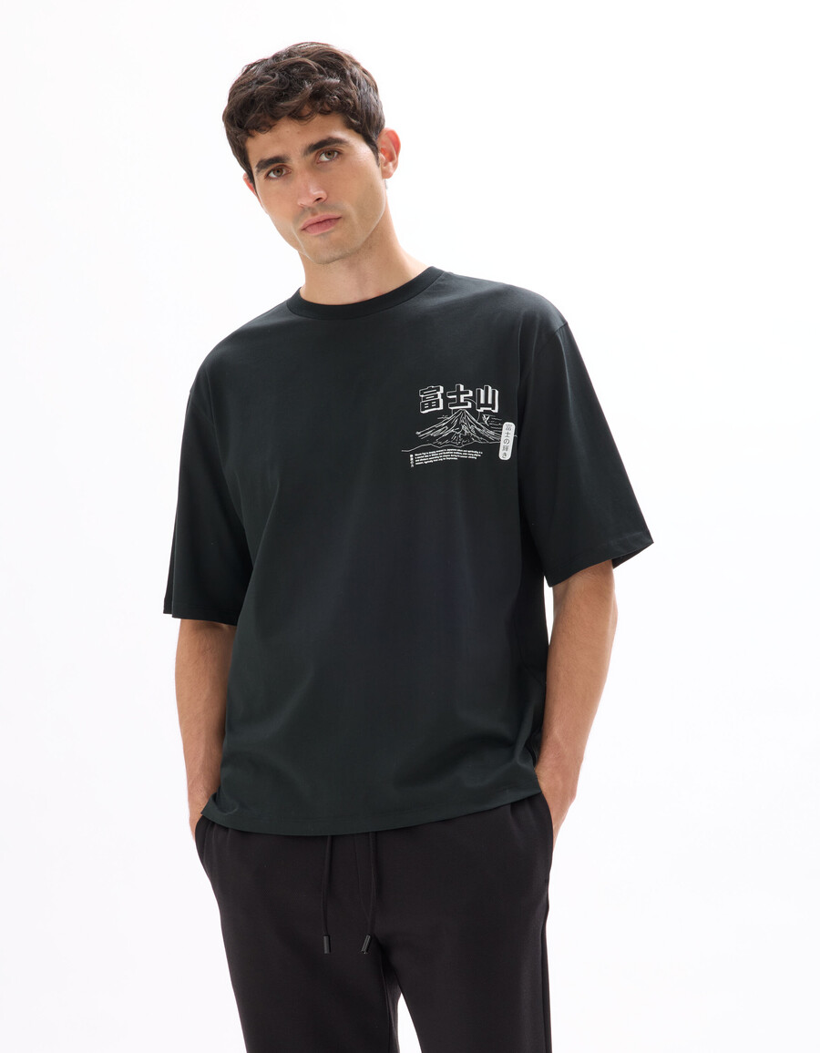 camiseta extragrande de cuello redondo 100 algodón estampado asiático