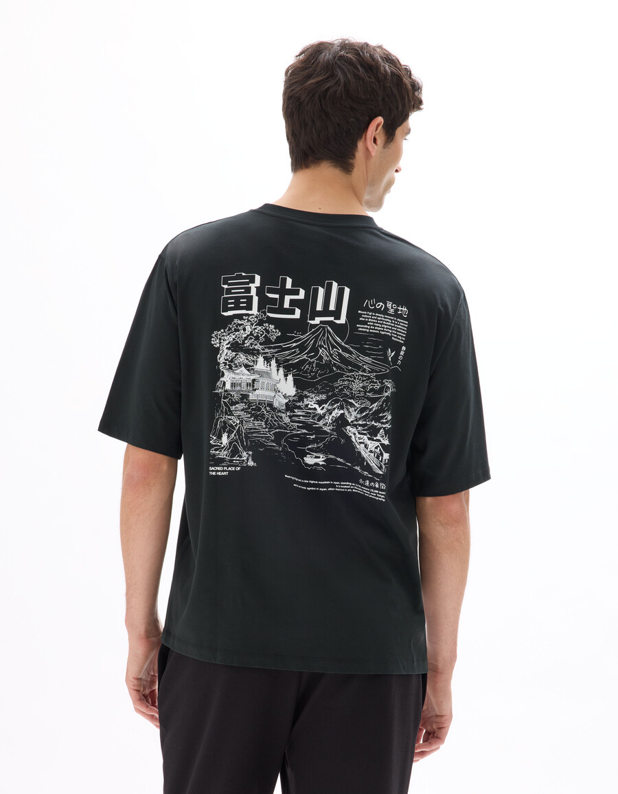 camiseta extragrande de cuello redondo 100 algodón estampado asiático