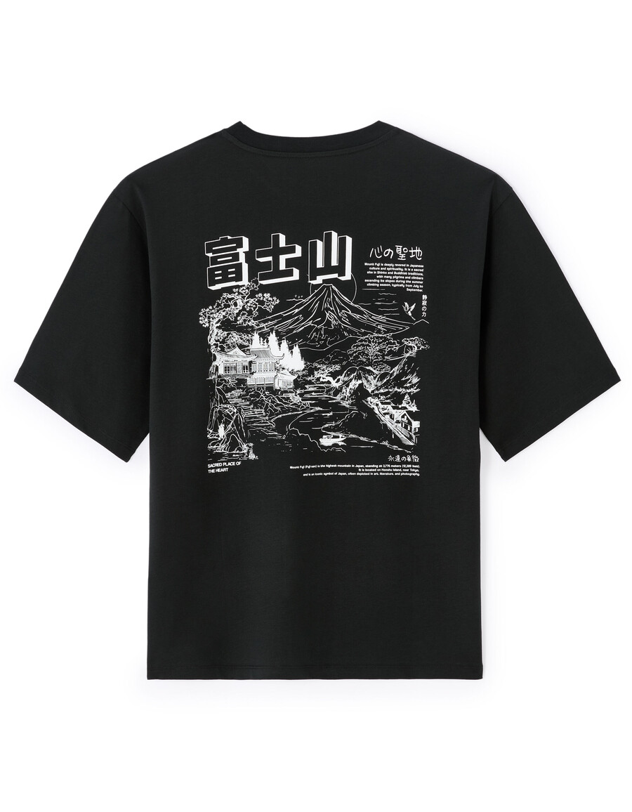 camiseta extragrande de cuello redondo 100 algodón estampado asiático