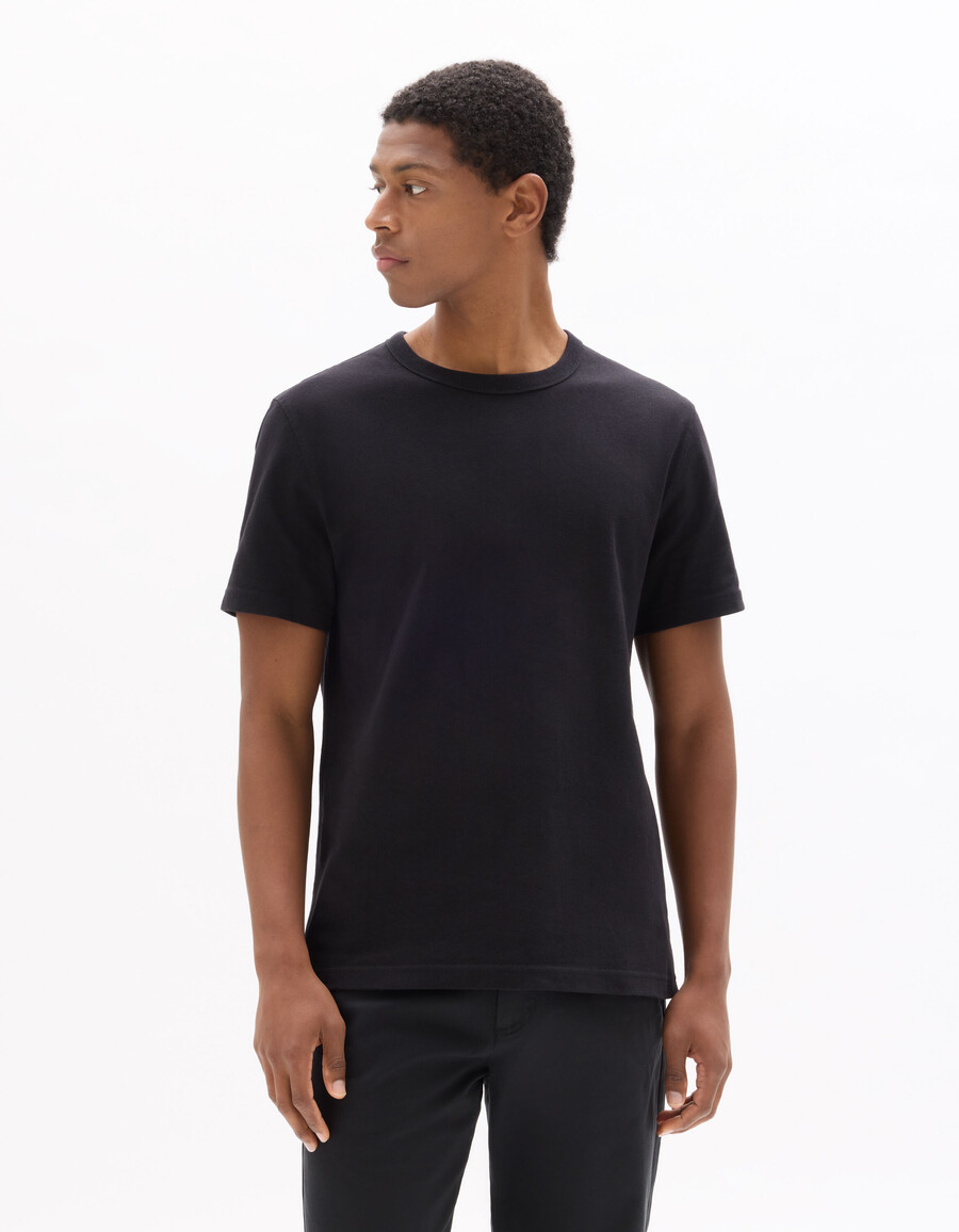 camiseta negra de cuello redondo cuadrado 100 algodón de peso pesado