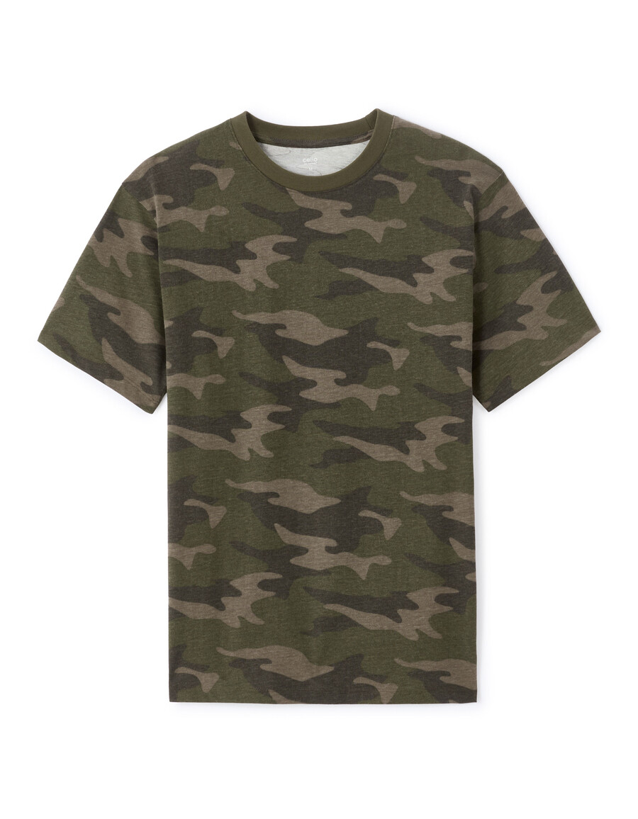 camiseta de cuello redondo de corte regular 100 algodón estampado de camuflaje