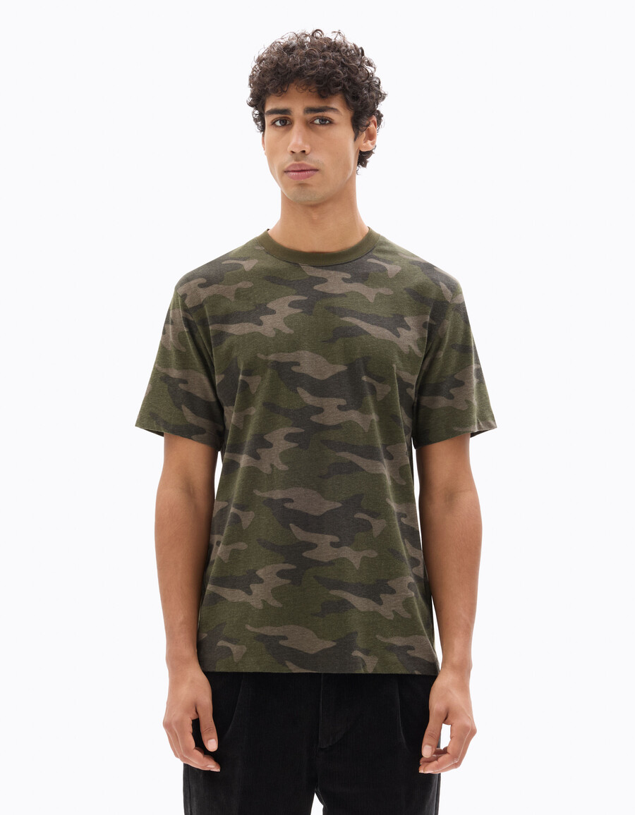 camiseta de cuello redondo de corte regular 100 algodón estampado de camuflaje