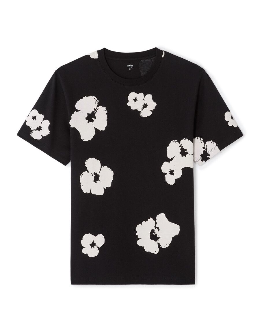 camiseta de cuello redondo 100 algodón estampado floral