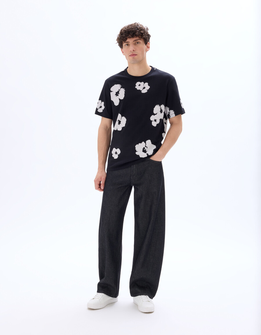 camiseta de cuello redondo 100 algodón estampado floral