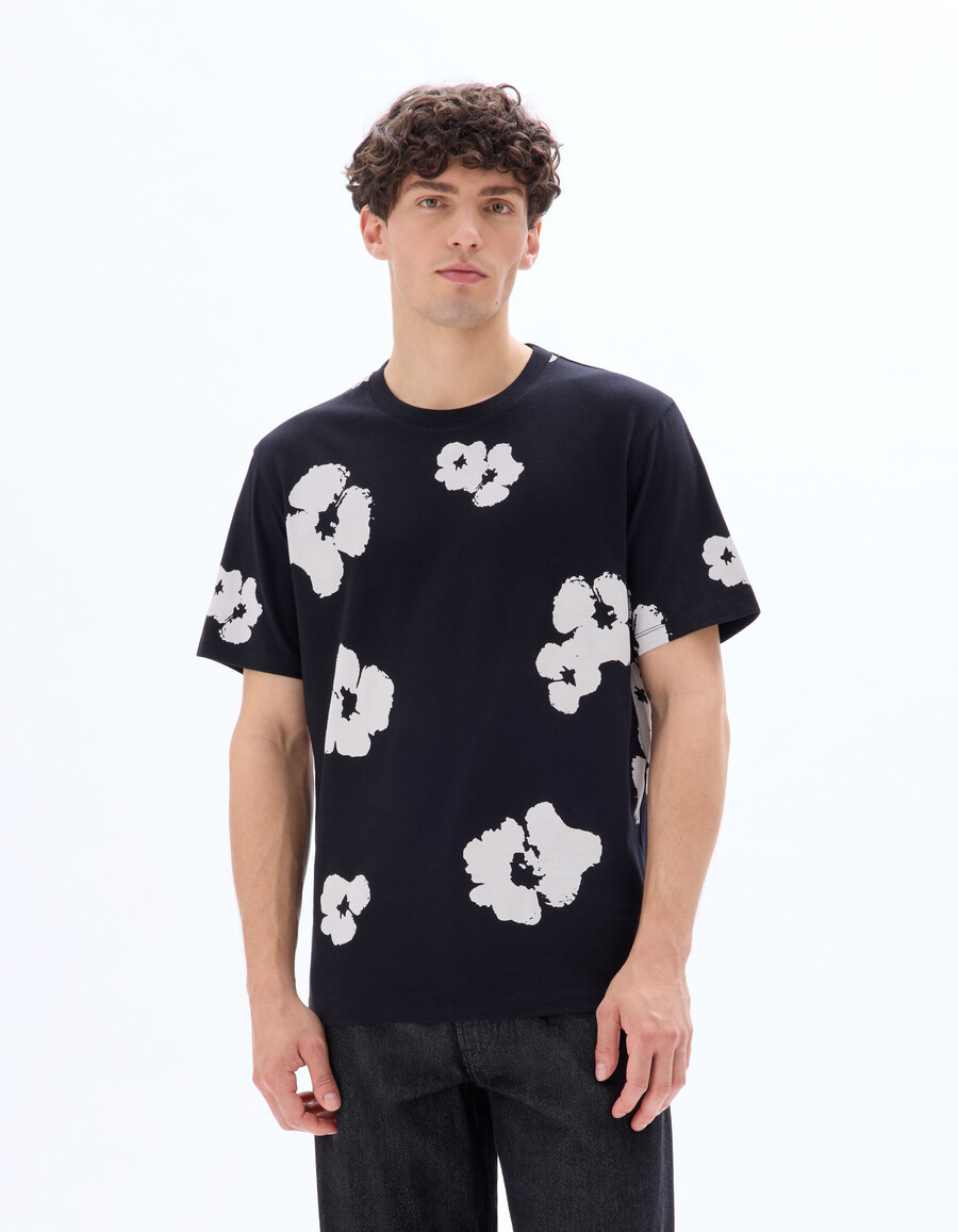 camiseta de cuello redondo 100 algodón estampado floral